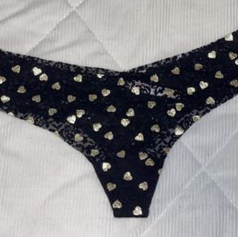 SALE Black Lace w Gold Hearts Cheeky