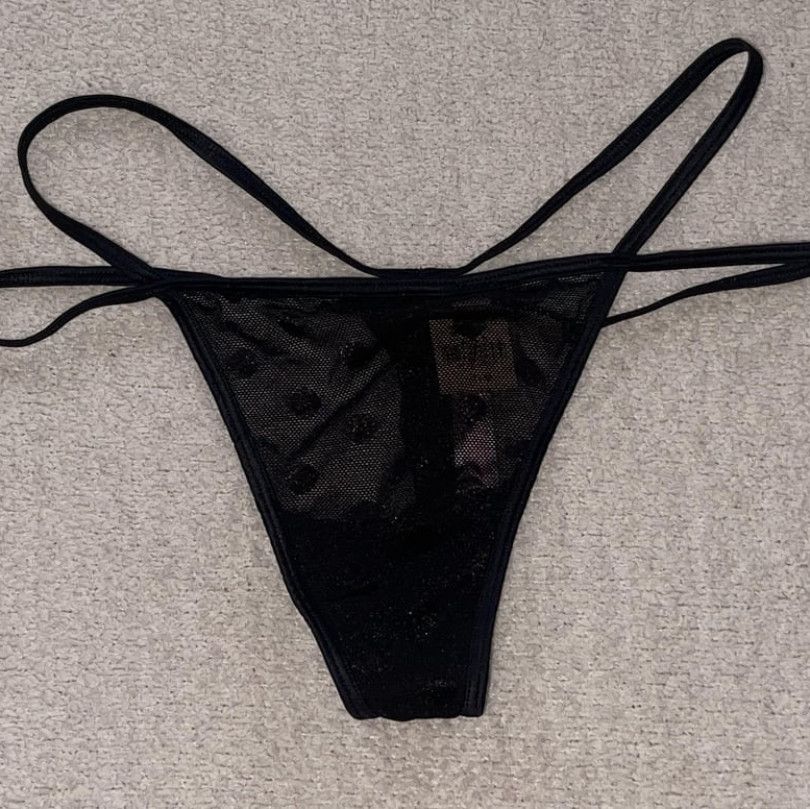 SALE Black Polka Sheer Strappy Thong