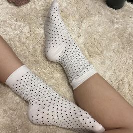 White w Black Polka Long Socks