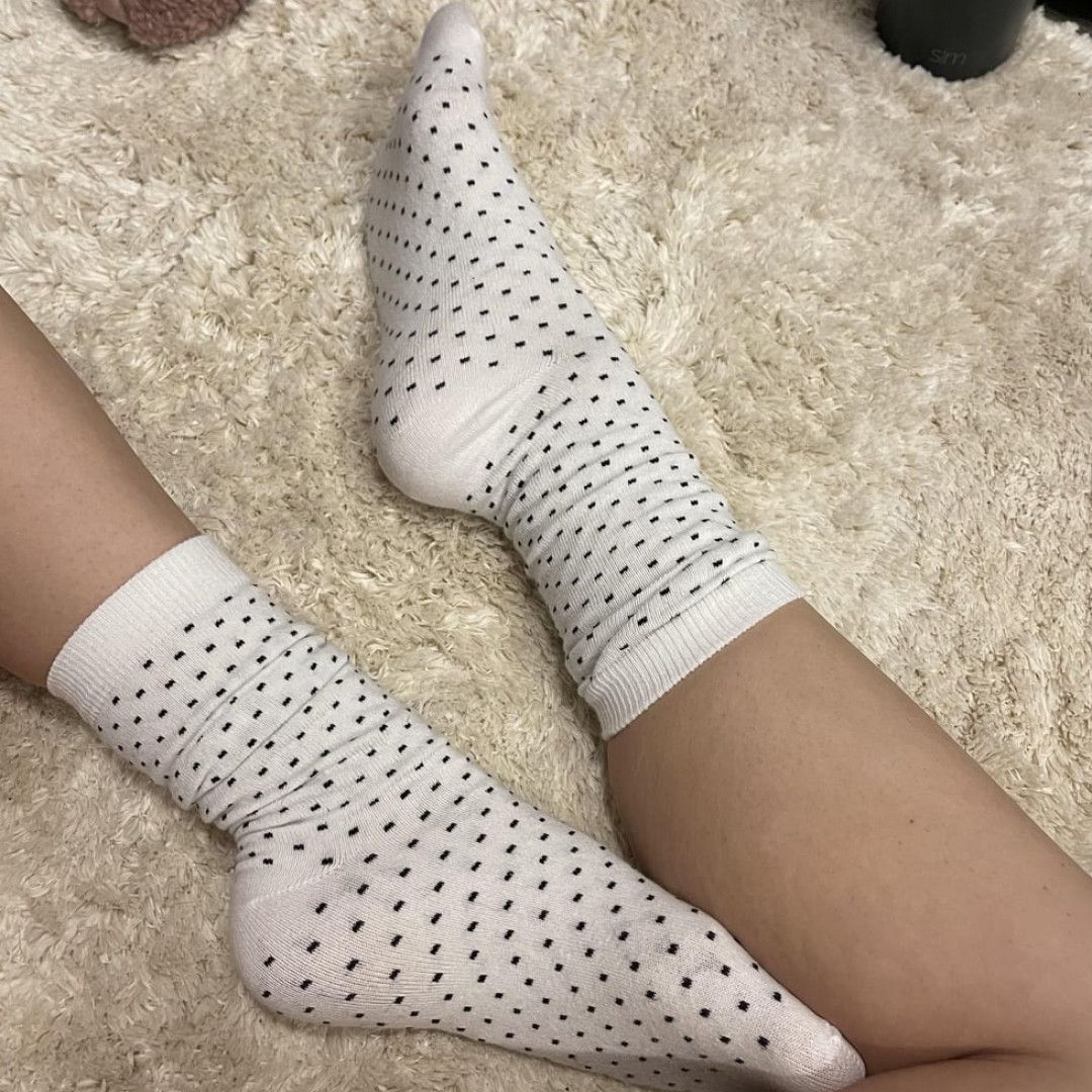 White w Black Polka Long Socks