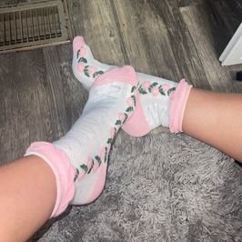 White w Pink and Roses Frill Socks
