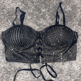Black Glitter Corset Bra