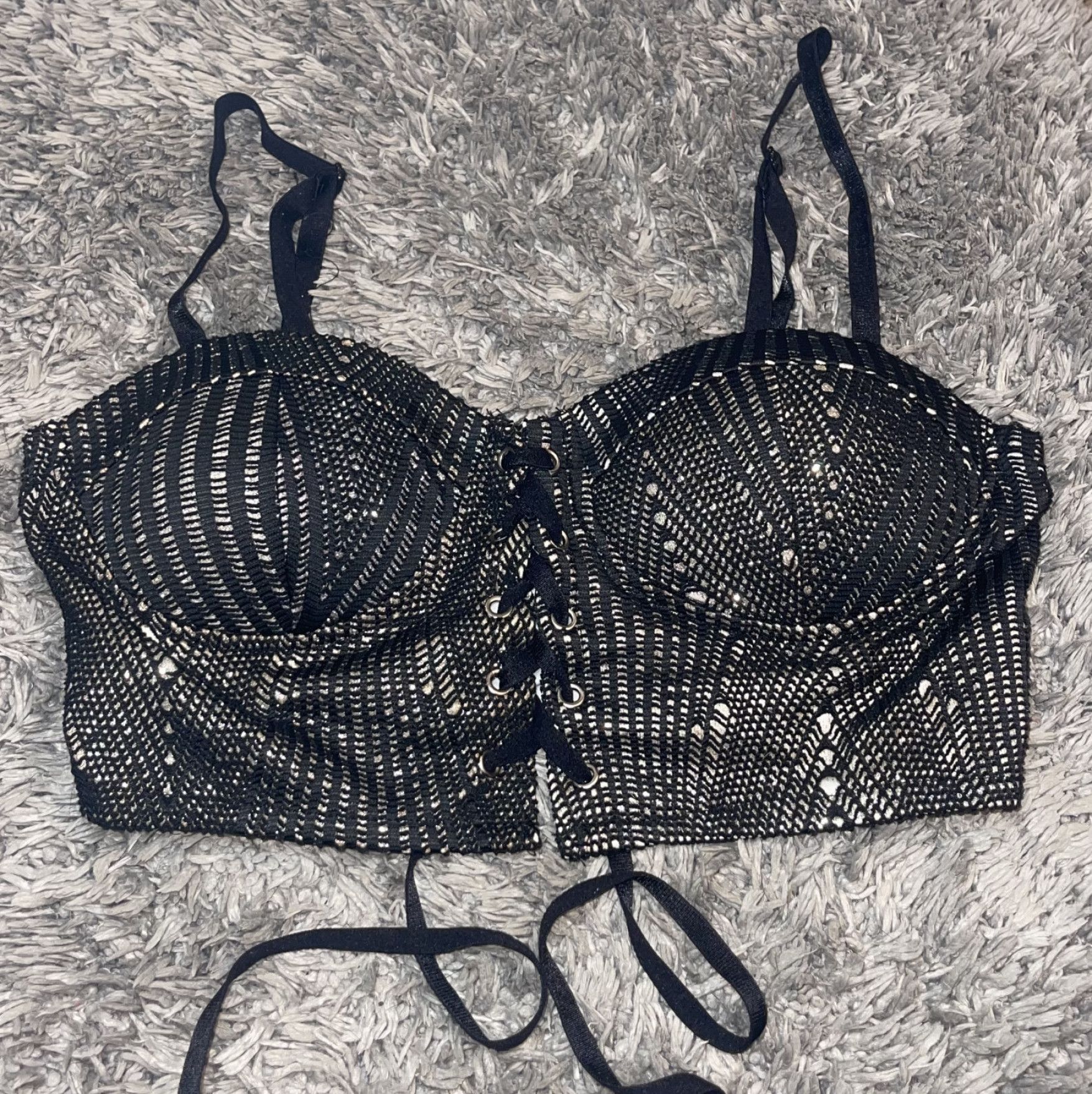 Black Glitter Corset Bra
