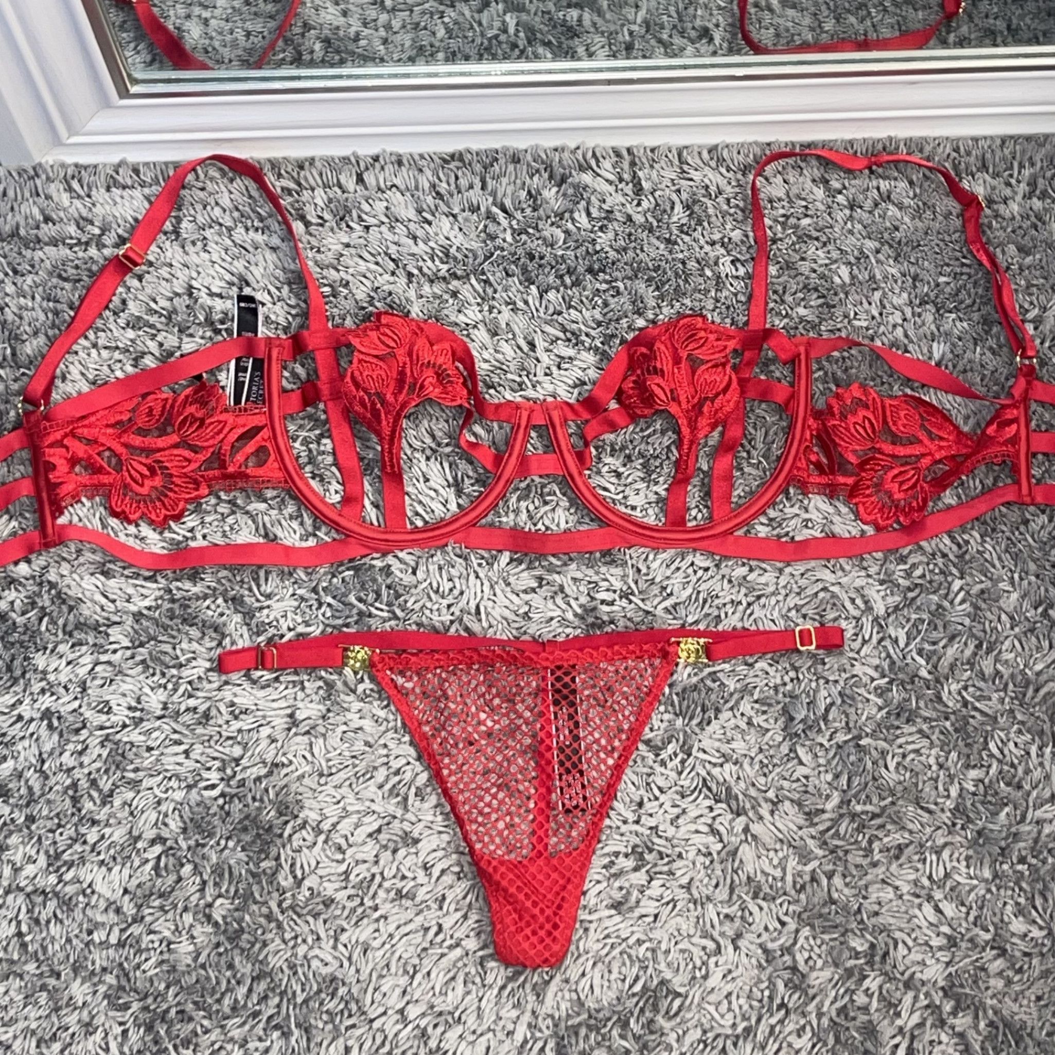 Bra and Panty Red Bondage Set