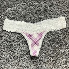 White Plaid Lace Thong