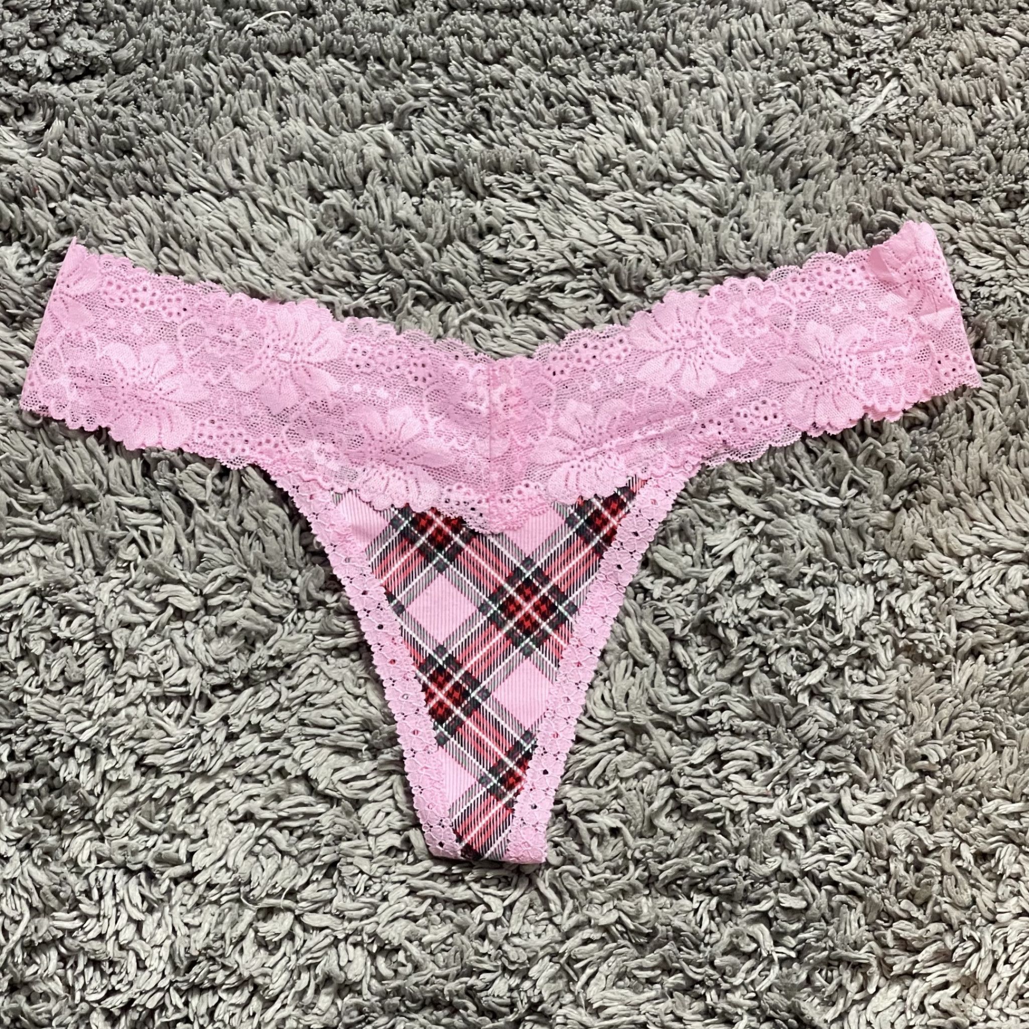 Pink Plaid Lace Thong