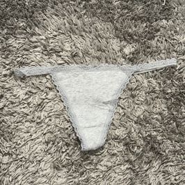 Gray Cotton VString w Lace Trim