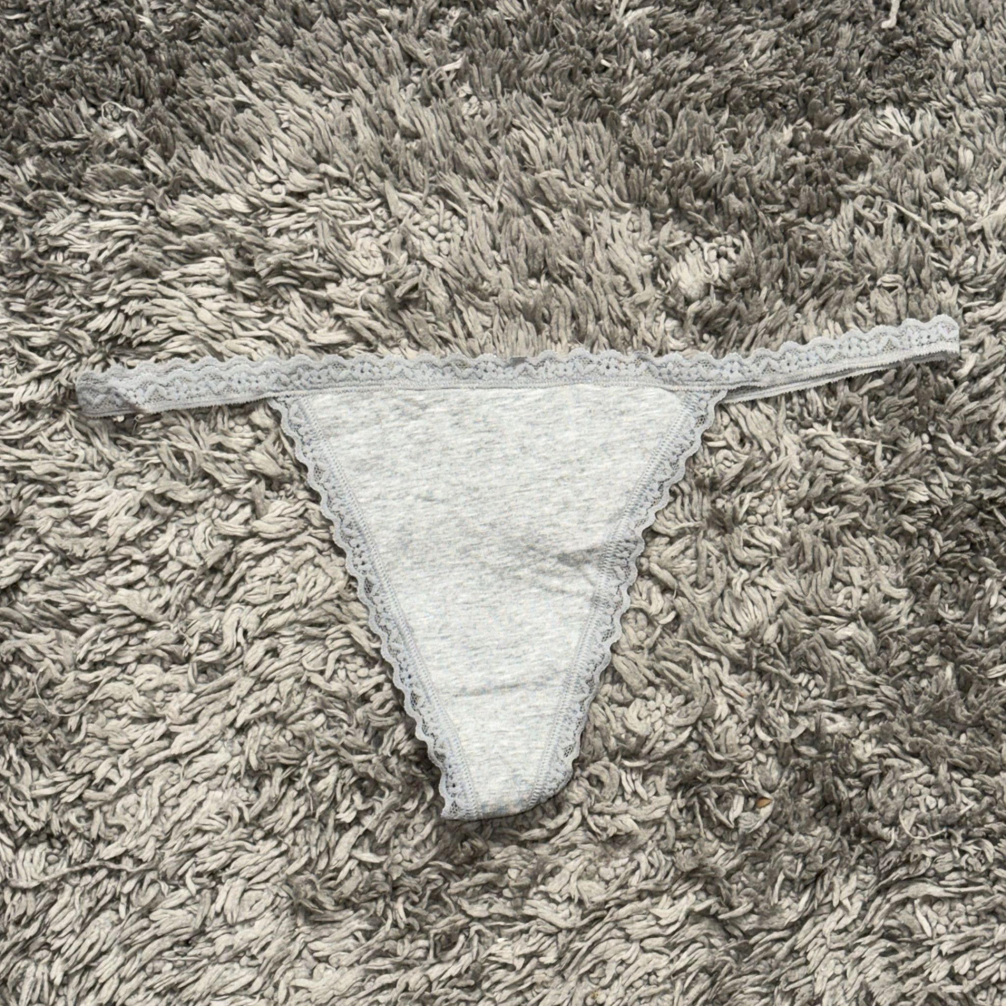 Gray Cotton VString w Lace Trim