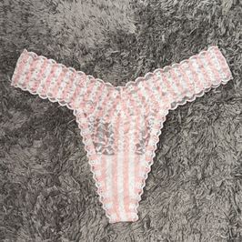 Pink White Lace Thong