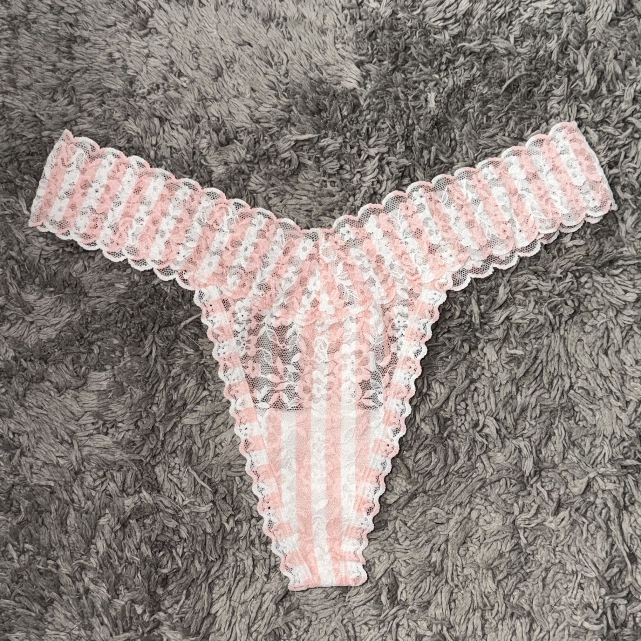 Pink White Lace Thong