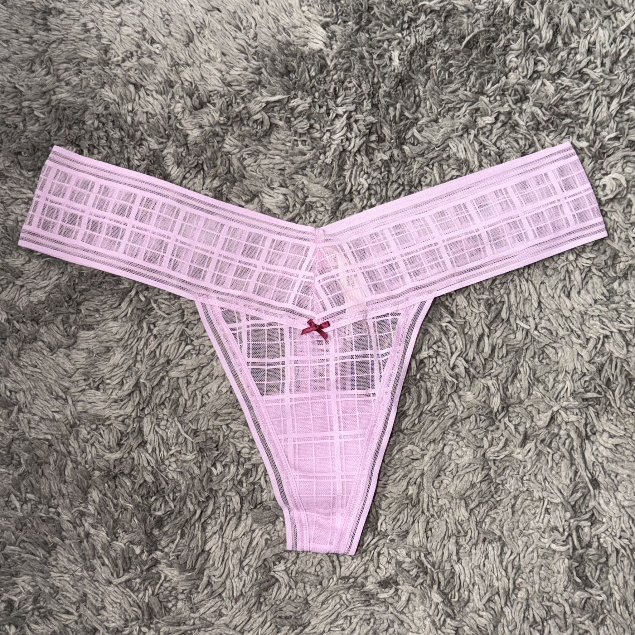 Light Purple Plaid Bow Thong