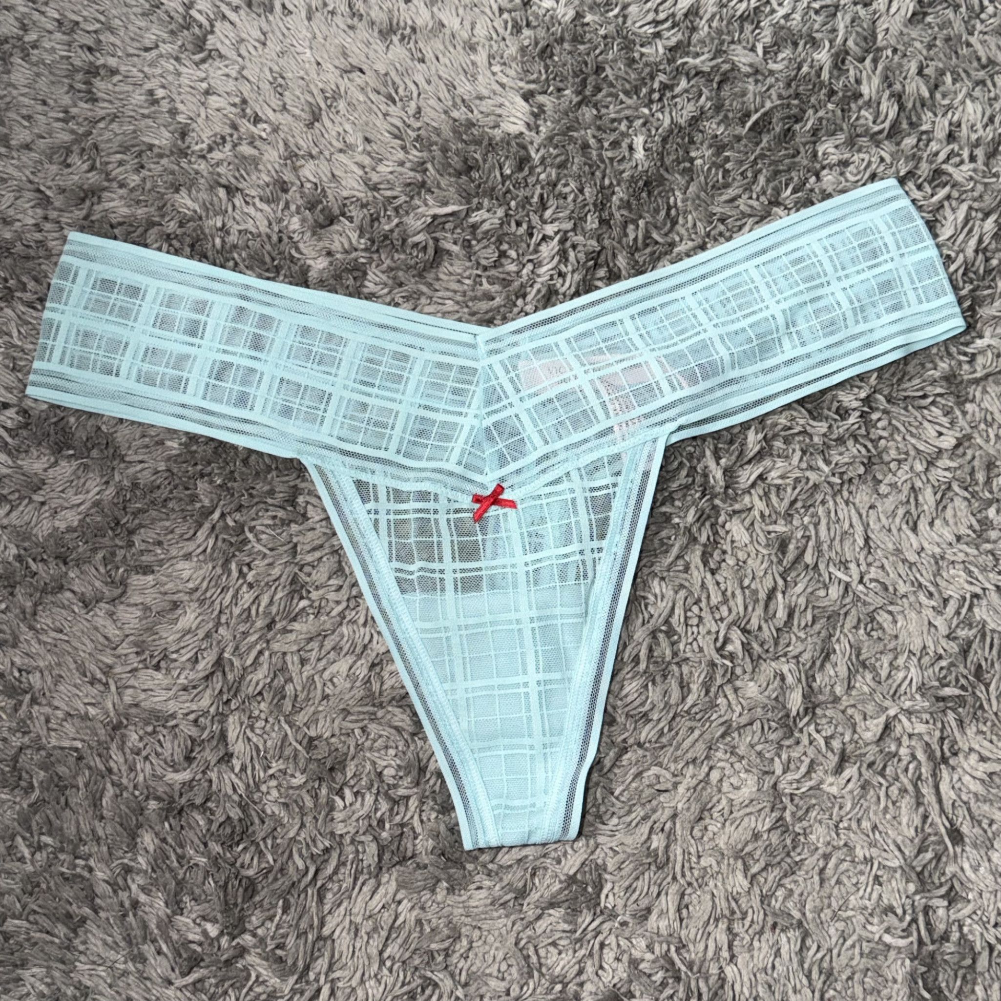 Blue Plaid Bow Thong