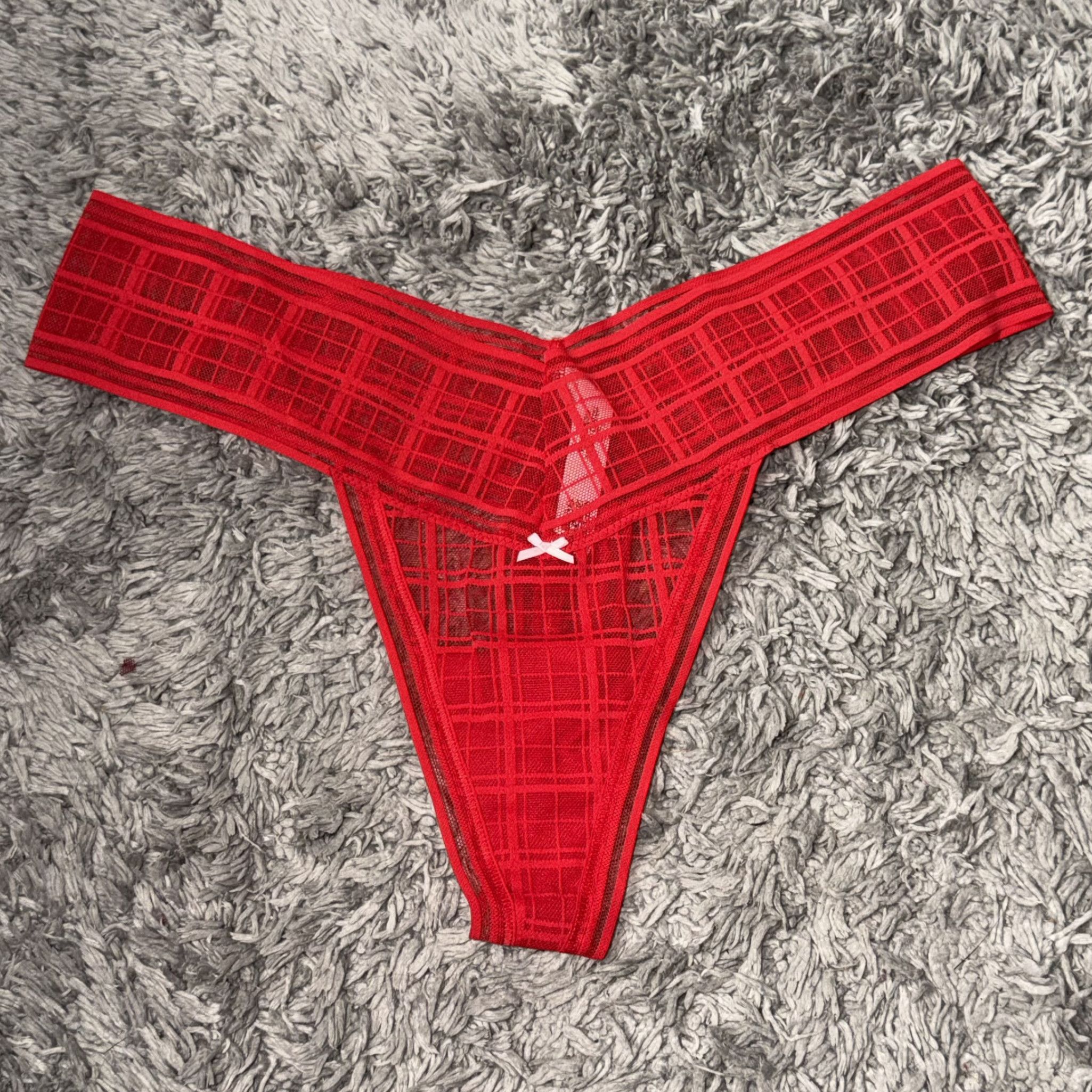 Red Plaid Bow Thong
