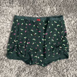 Dark Green Cotton Boyshort w Red Bow and Lace