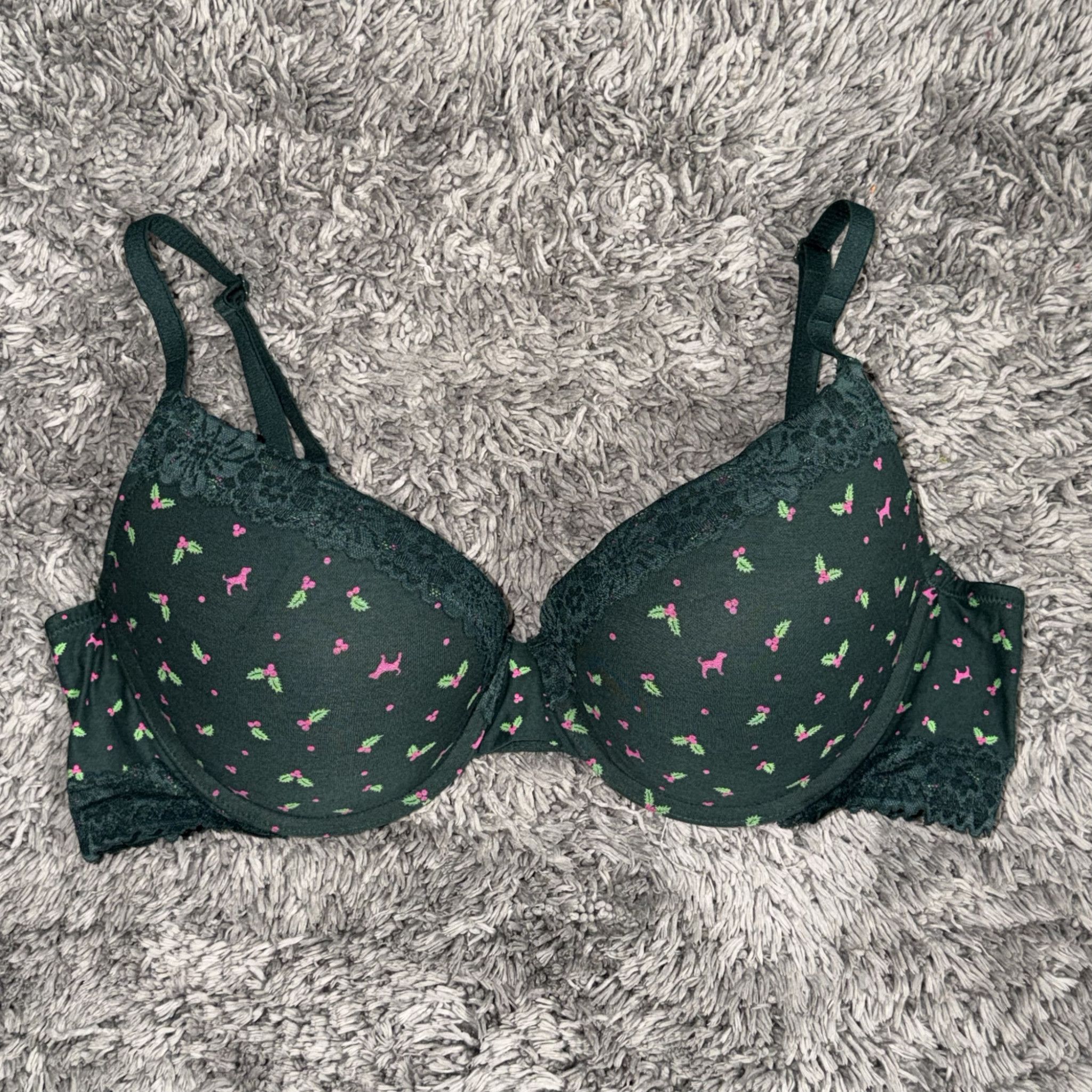 Dark Green Pushup Bra w Lace
