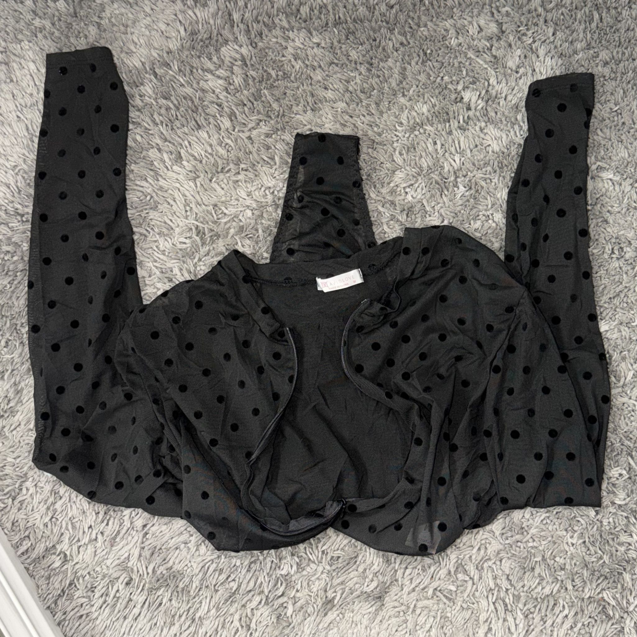 Polka Sheer Front Zip Bodysuit