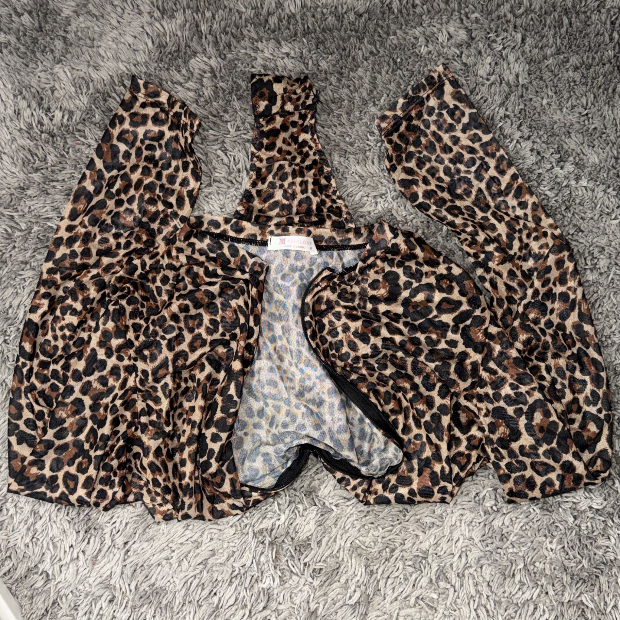 Cheetah Sheer Front Zip Bodysuit