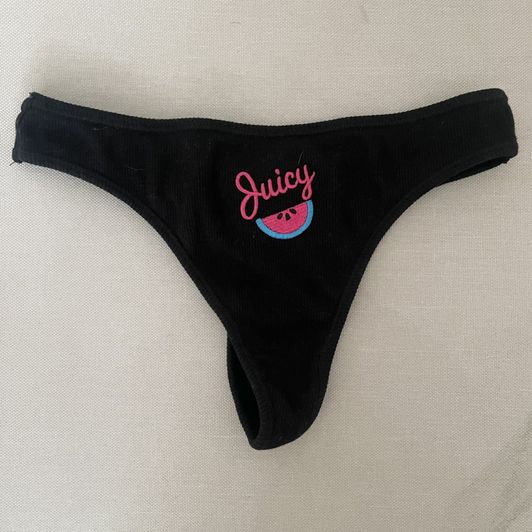 worn juicy black ribbed thong