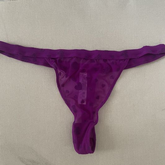 worn purple mesh polka dot thong