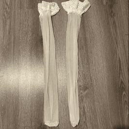 worn white hold up stockings