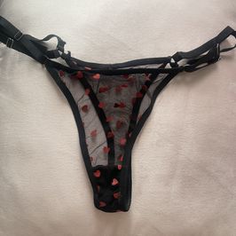 Worn see thru mesh heart print panties