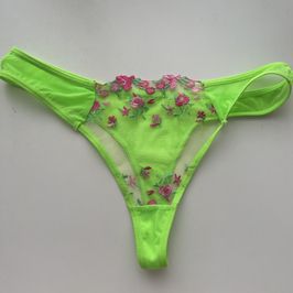 Neon green floral mesh panties