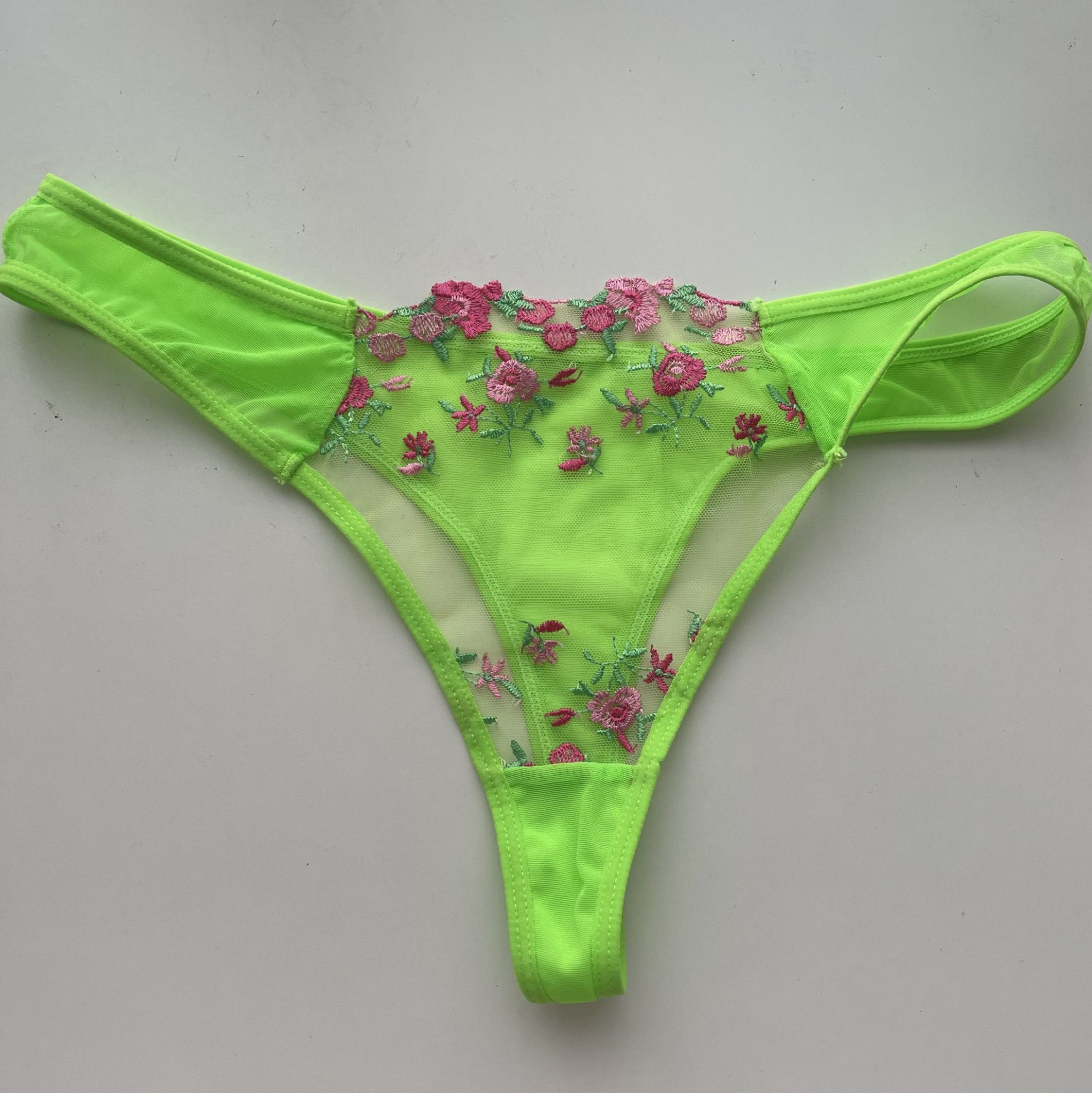 Neon green floral mesh panties