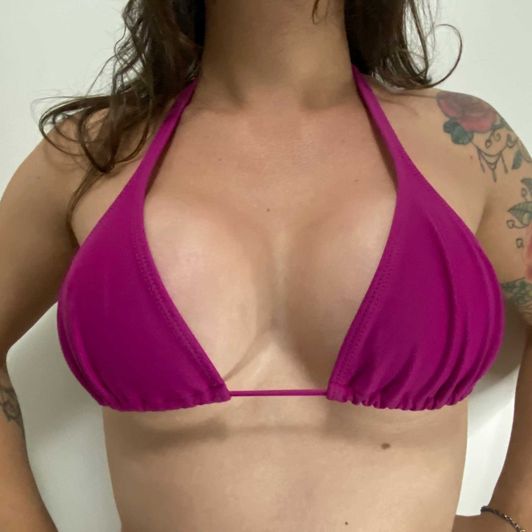 Purple bikini top worn