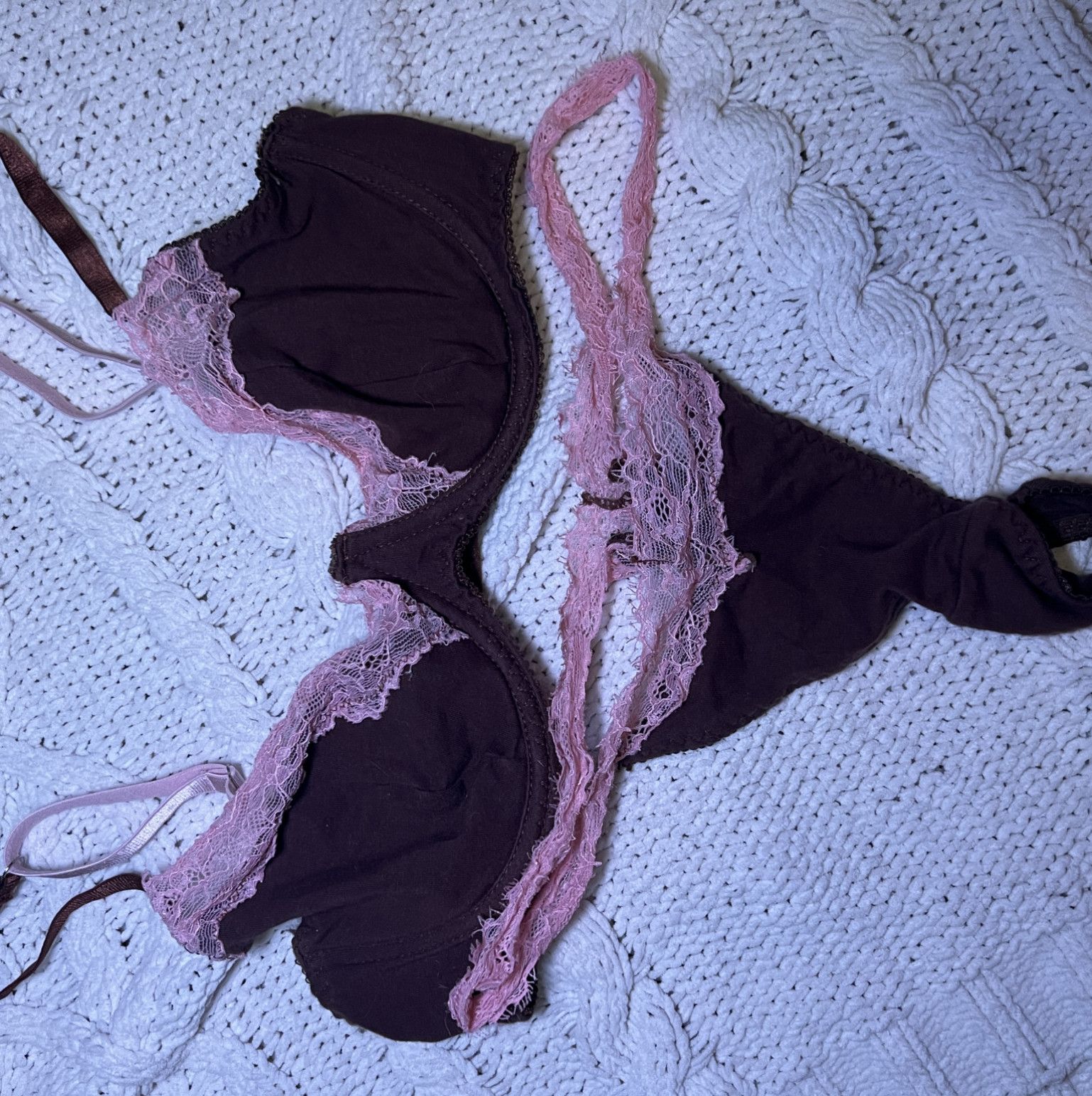 brown and pink bra and panty set