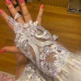 Feather Hand Gloves White Free Shipping! Worn Live On Cam