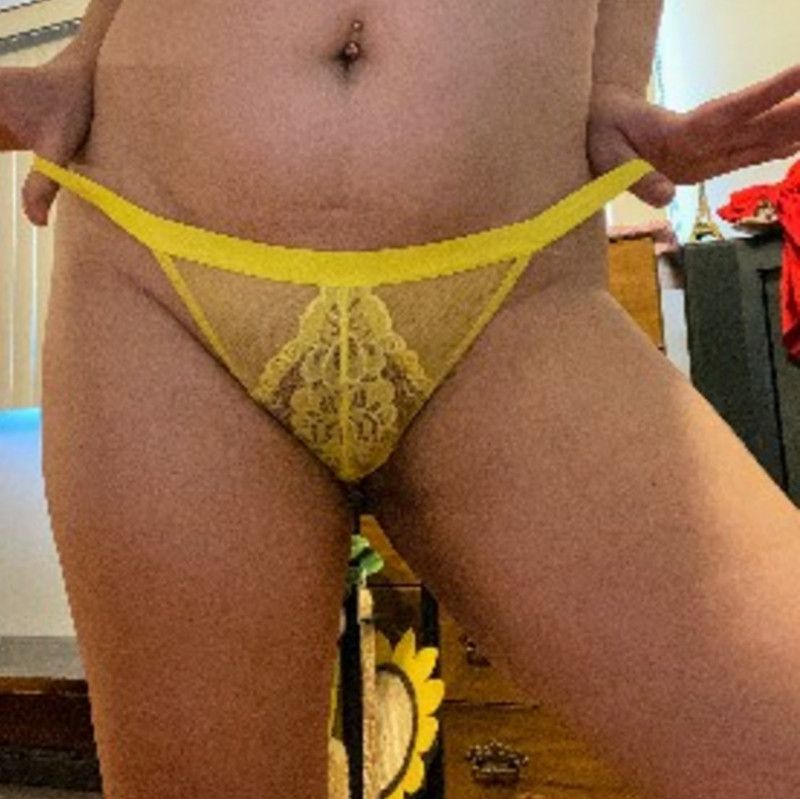Yellow Thong Panties Free Shipping! Worn Live On Cam