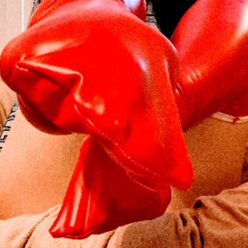 Red Latex Faux Boot Stocking Free Shipping! Worn Live On Cam