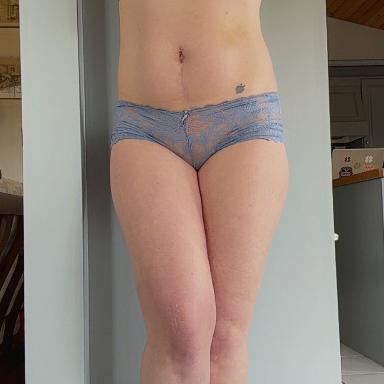 Worn blue lace panties