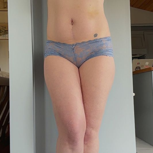 Worn blue lace panties