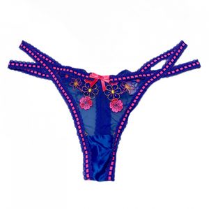 Used Blue Lounge Lace Bow Thong Panty