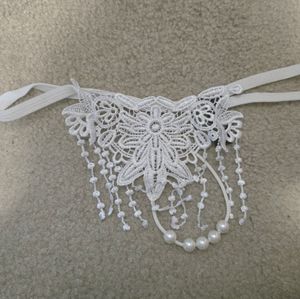 White Lace Pearl Thong