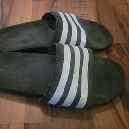 Adidas Slides Black and White stripes