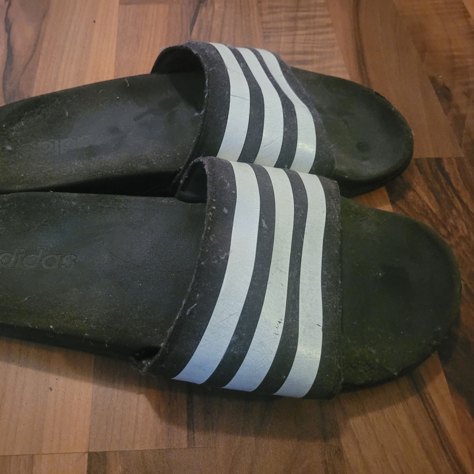 Adidas Slides Black and White stripes