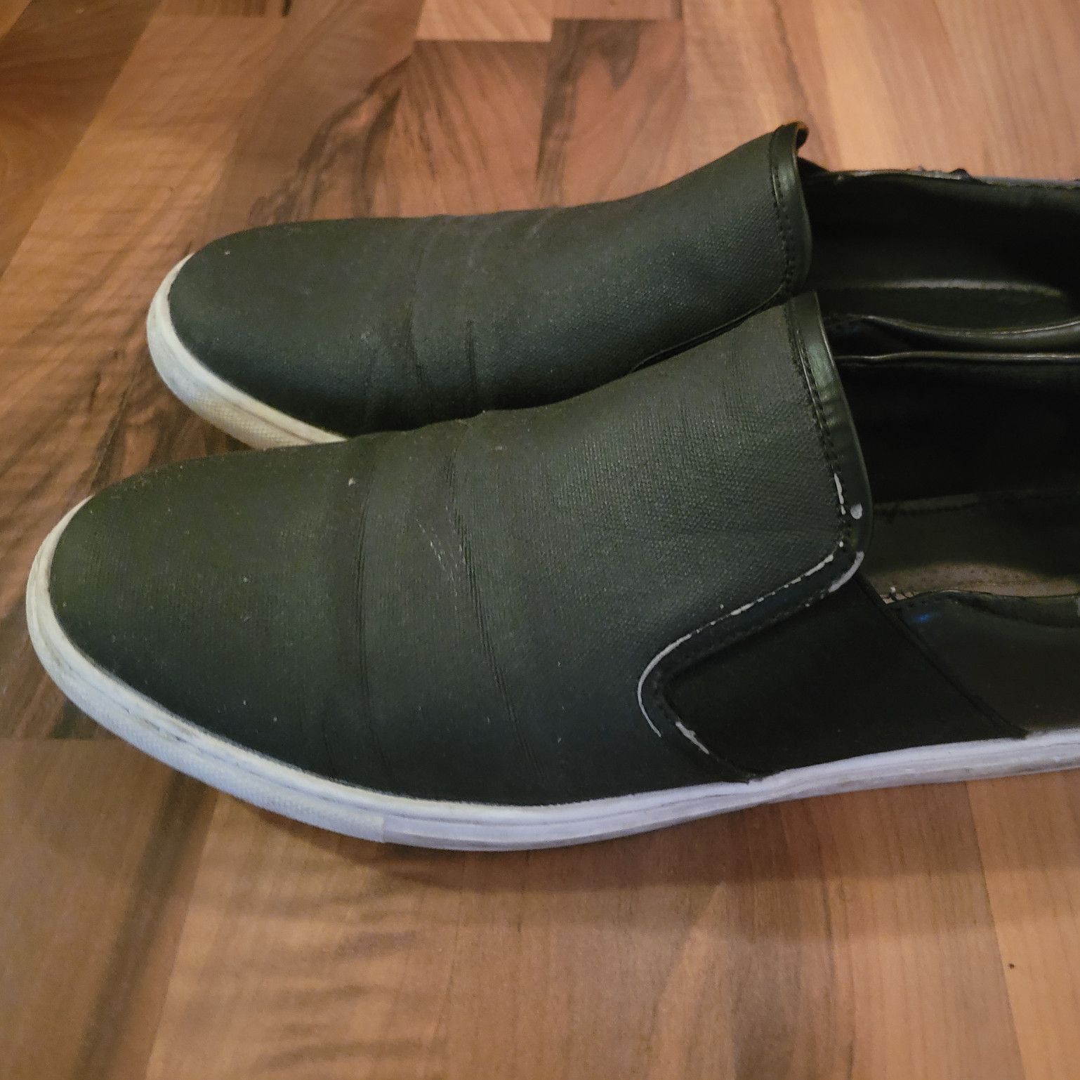 Black Moccasins with white soles
