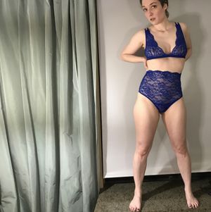 Pinup Girl Lace Panty Set Dark Blue Revealing High Waist