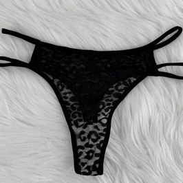 Leopard Black Thongs