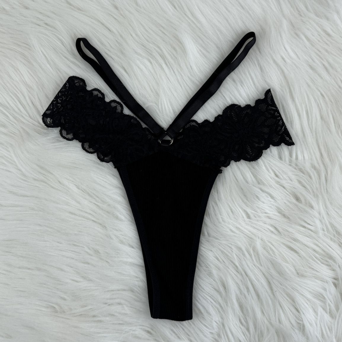 Black Thongs with Stripes