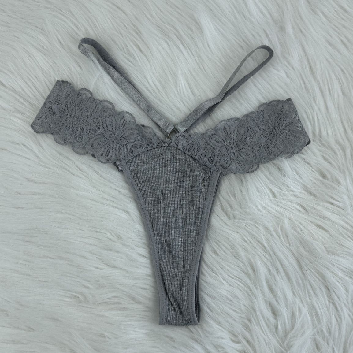 Grey Thongs with Stripes