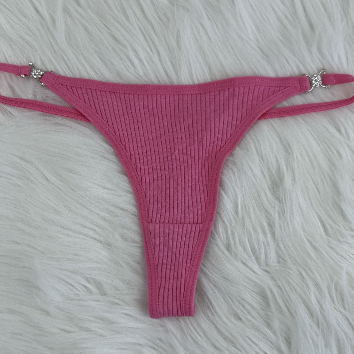 Pink Thongs with Damond Flowers