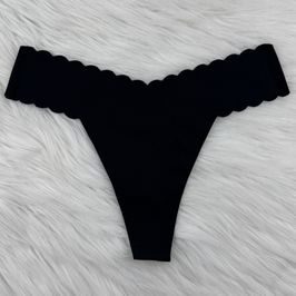Scalopped  Black Thongs