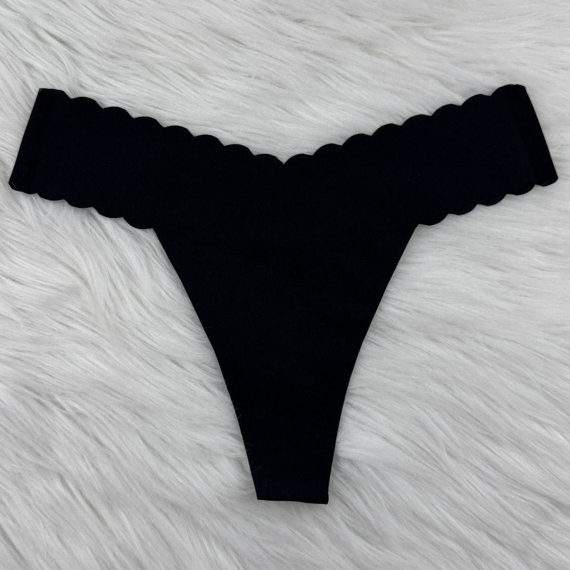 Scalopped  Black Thongs