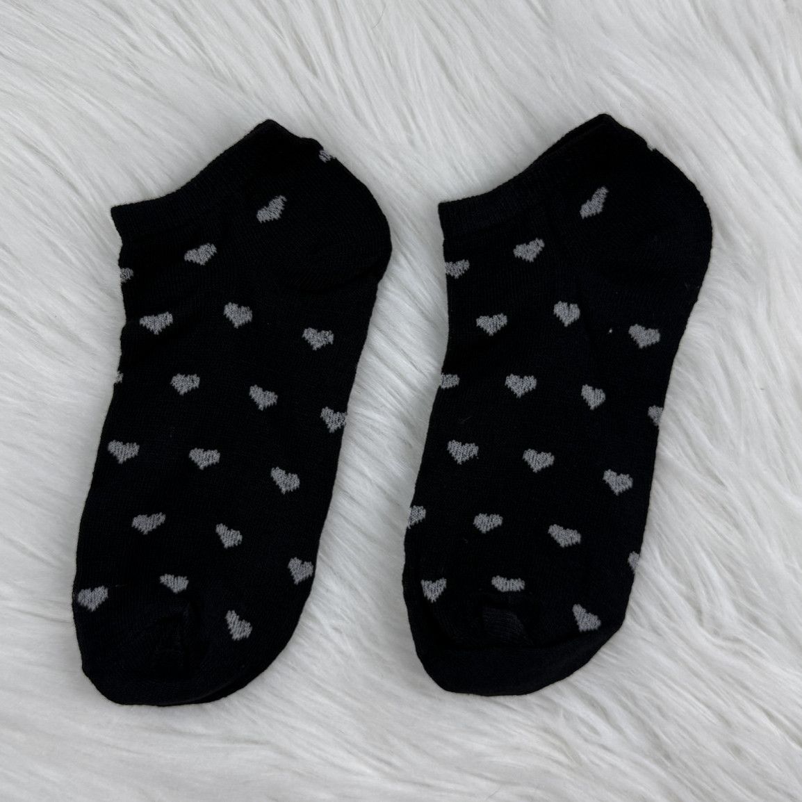 Black Ankle Socks with Hearts