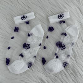 Transparent Socks with Purple Flowers