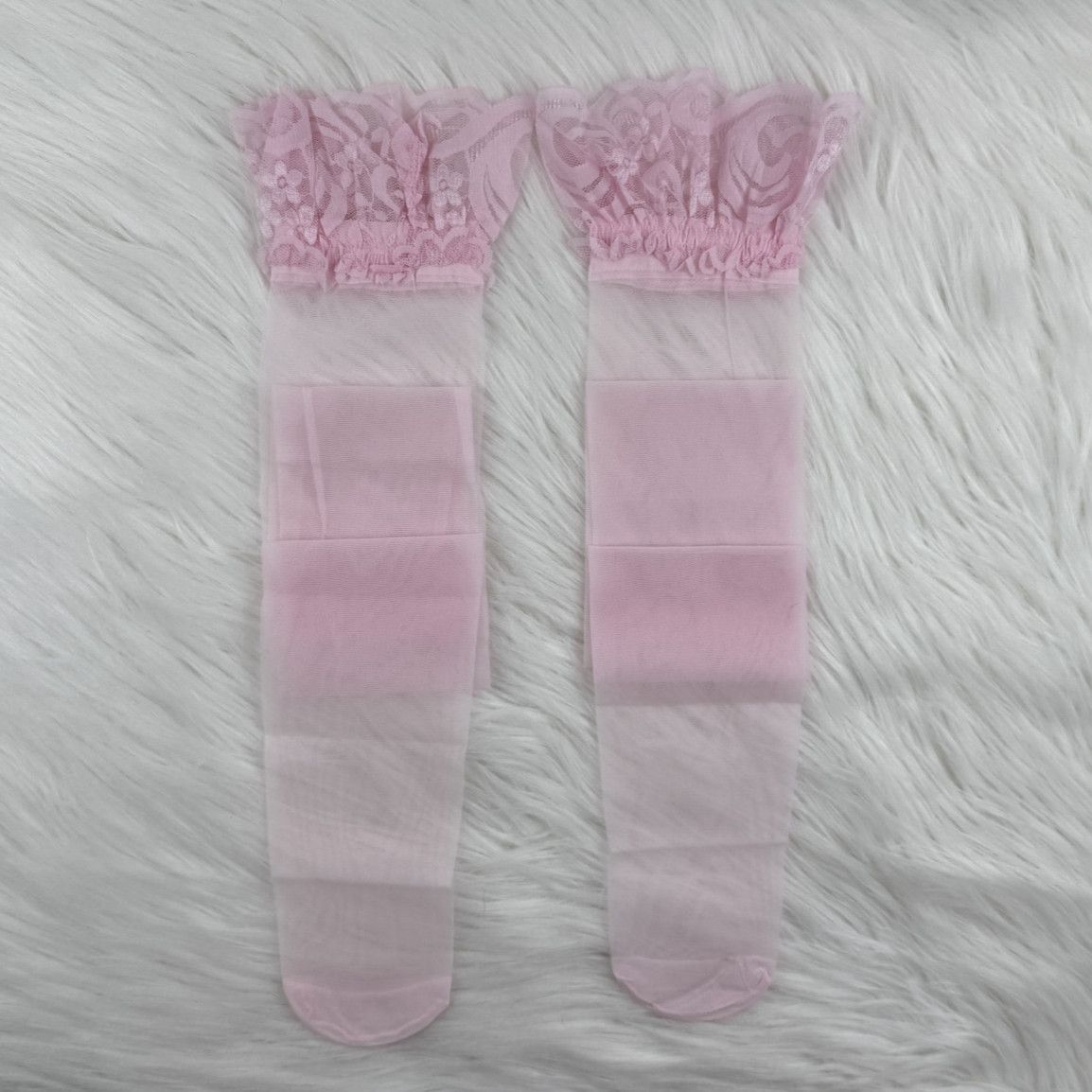 Powder Pick Stockings with Lacy Elastic