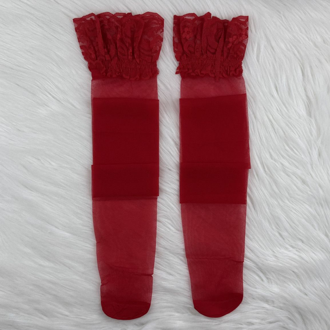 Red Stockings with Lacy Elastic